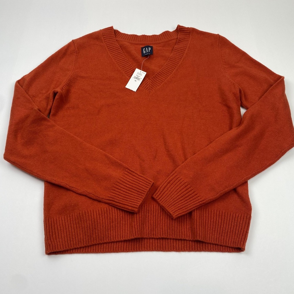 Gap Sweater Womens XS Orange V Neck Knit Pullover Cotton Nylon Blend Acrylic